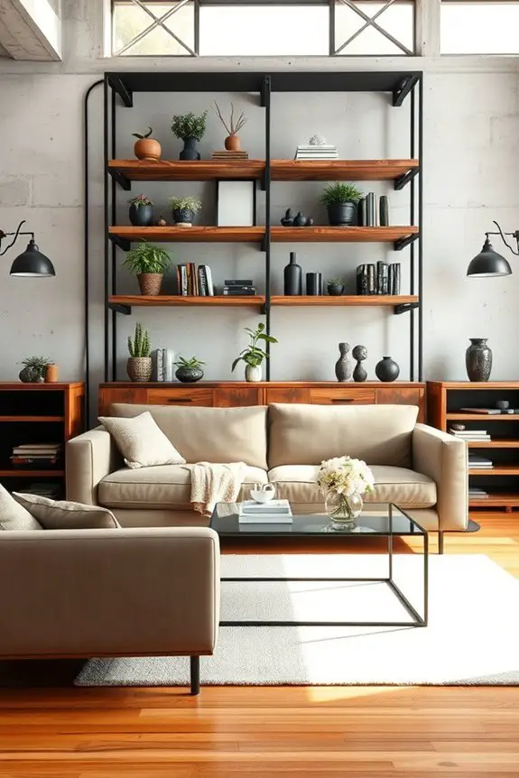 industrial metal accented shelves