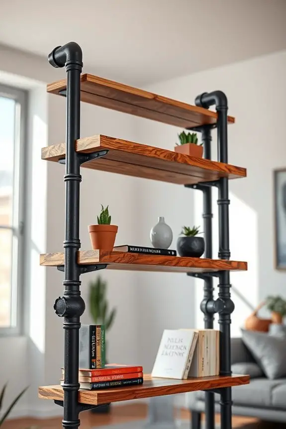 industrial pipe bookshelf design