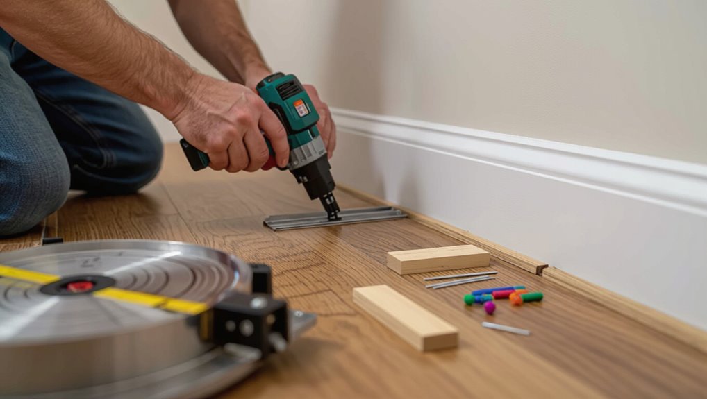 install baseboards and transitions