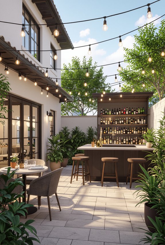 intimate cobblestone garden bar