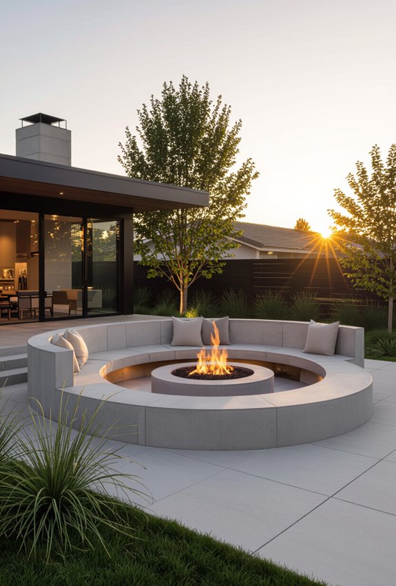 intimate sunken concrete firepit lounge
