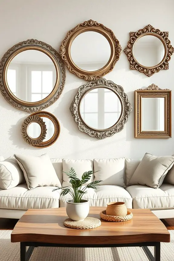 intricate framed mirrors enhance decor