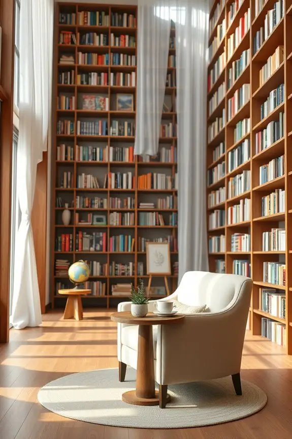 inviting floor to ceiling bookshelves