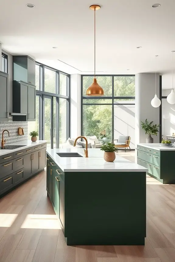 inviting grey and green kitchen
