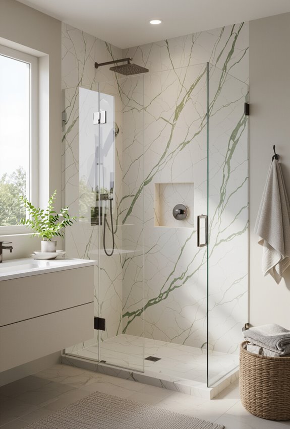 jade veined natural stone shower