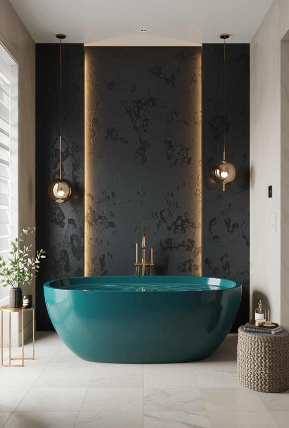 jewel toned modern bathroom drama