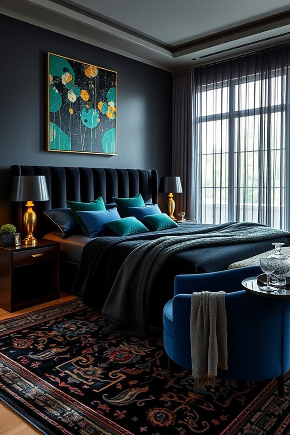 jewel tones enhance black decor