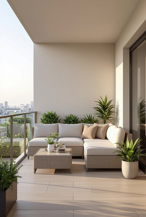 l shaped cozy balcony lounge