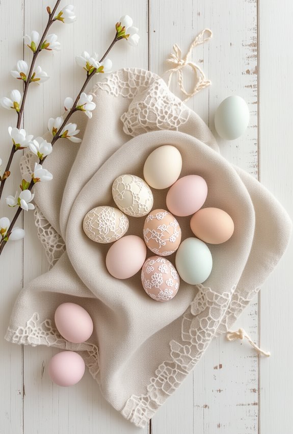lace patterned dyed easter eggs