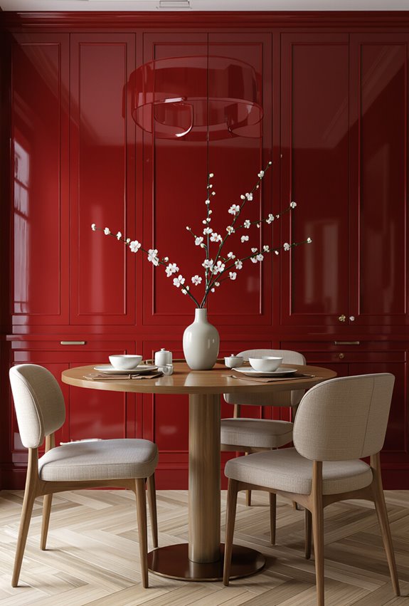 lacquered red glossy cabinetry