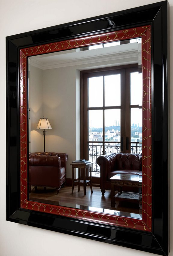 large lacquered beveled mirror