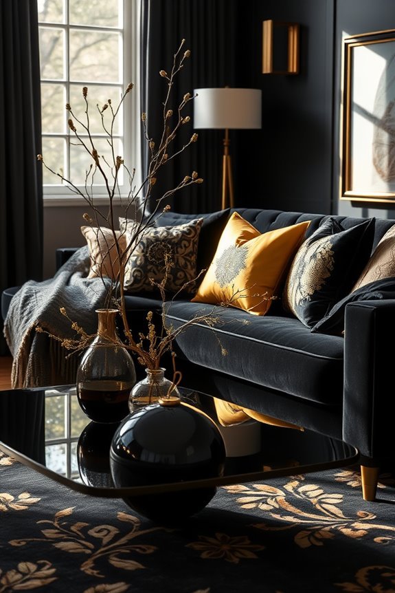 layered black and gold textiles