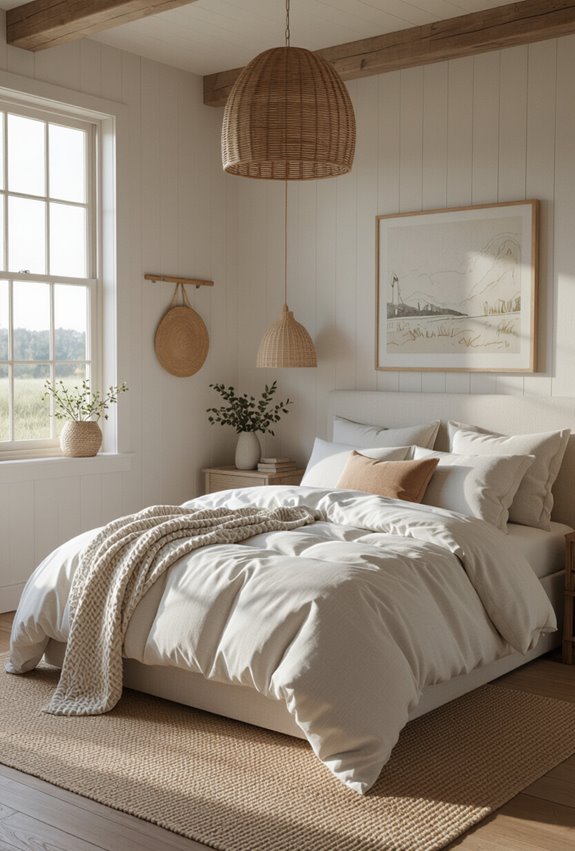 layered coastal farmhouse bedding