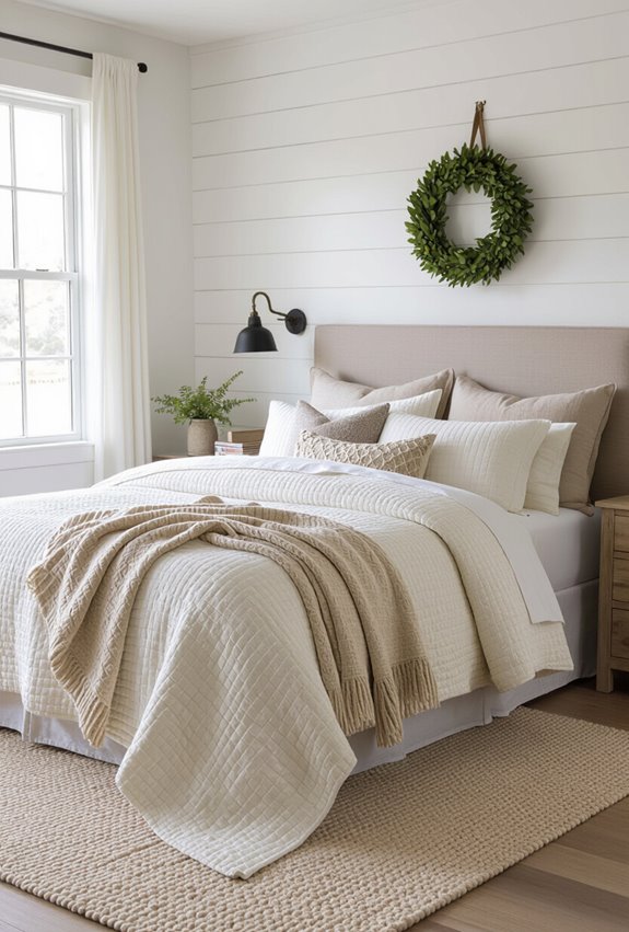 layered cozy textured farmhouse bedding