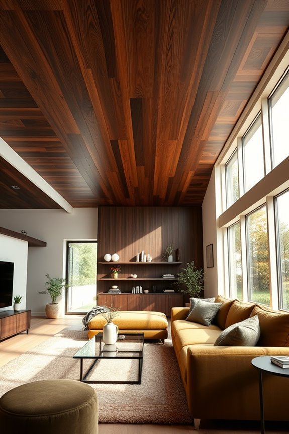 layered dark wood ceilings