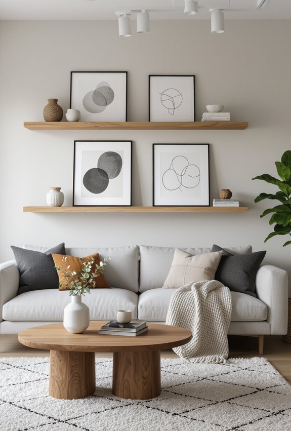 layered floating art shelves
