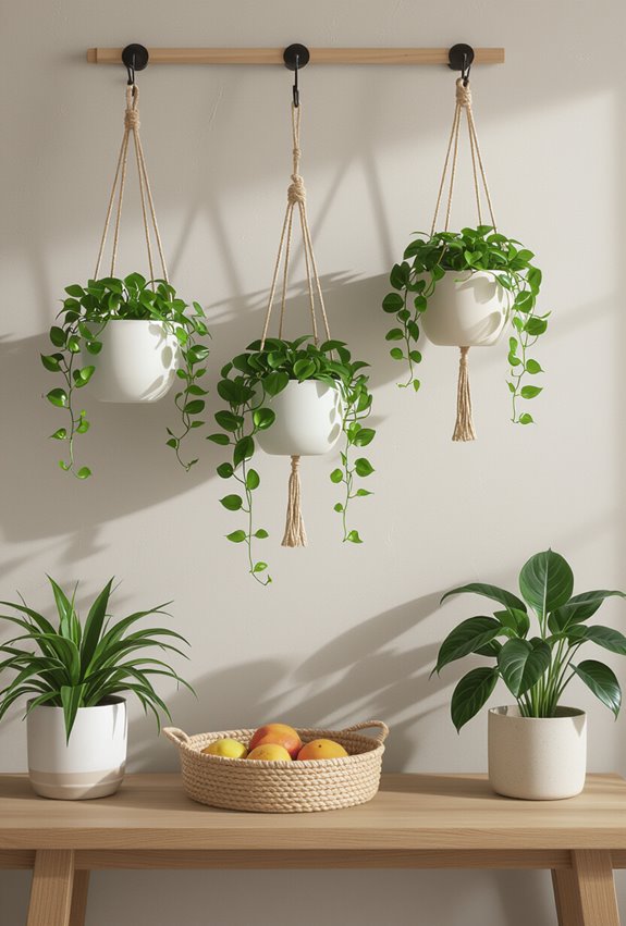 layered hanging greenery for small spaces