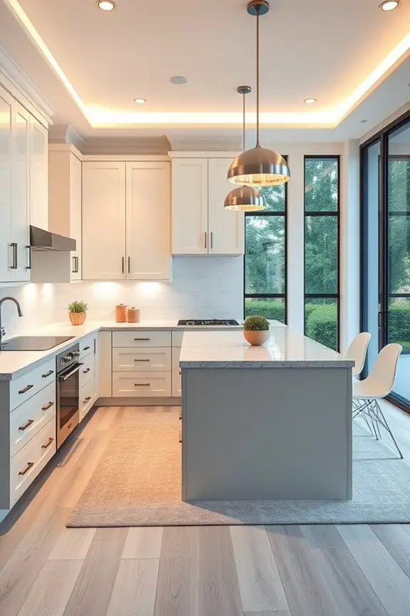 layered lighting enhances kitchen