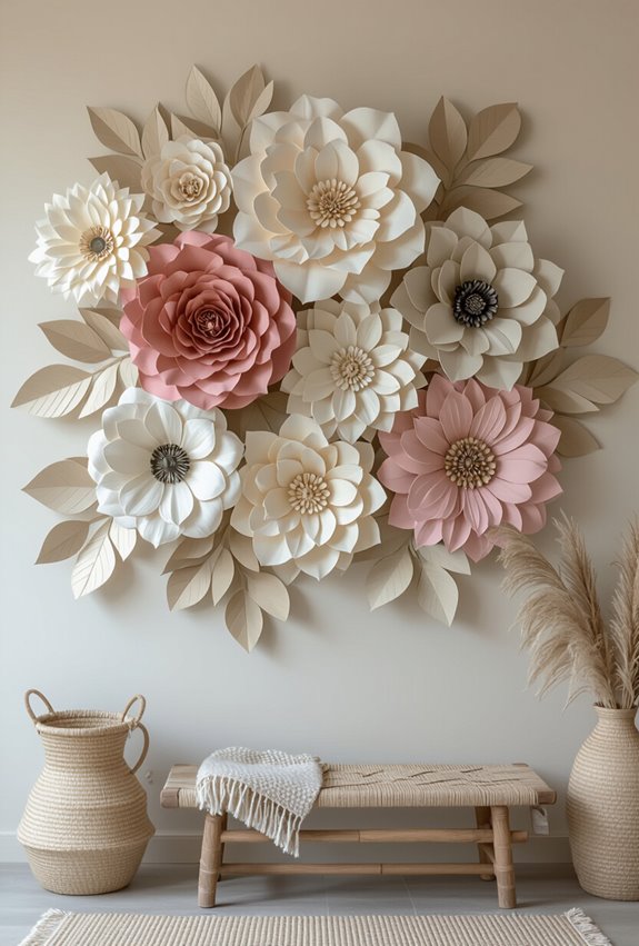 layered paper flower installation