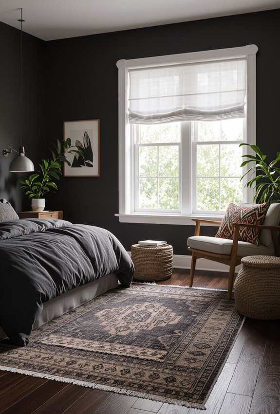 layered patterned rugs define zones