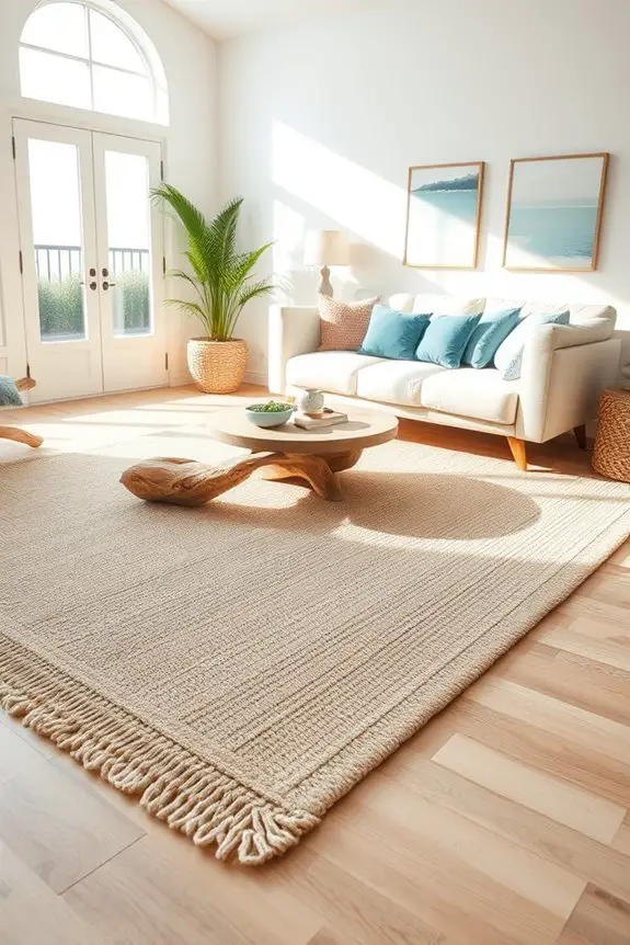 layered rugs for coastal warmth