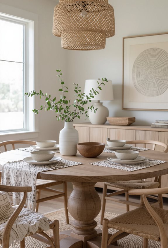 layered textiles soften dining room