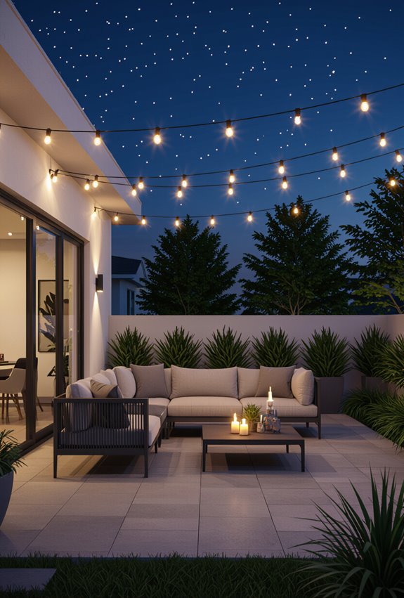 layered warm ambient patio lighting