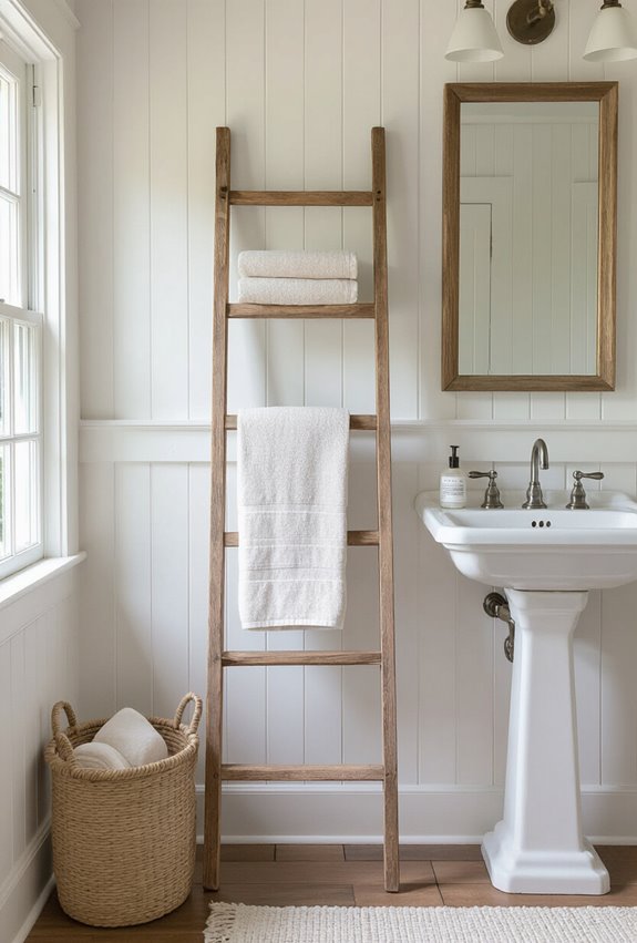 leaned antique ladder storage