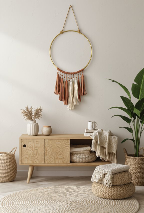 leather tassel brass hoop accent