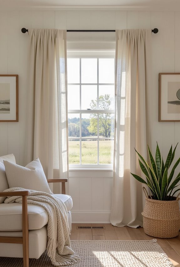 light filtering linen curtains hung high
