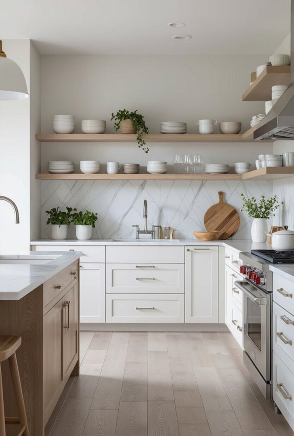light gray floors curated shelves