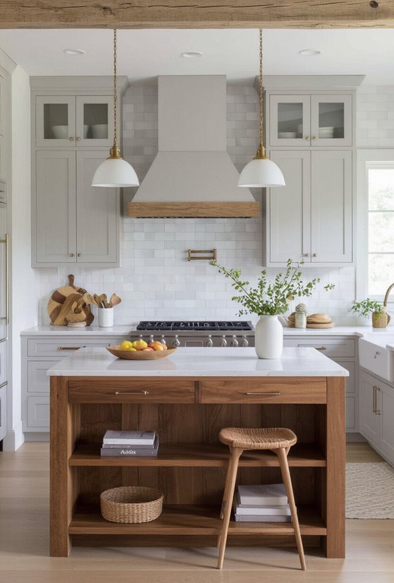 light gray shaker with chestnut