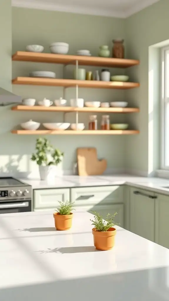 light green kitchen shelving
