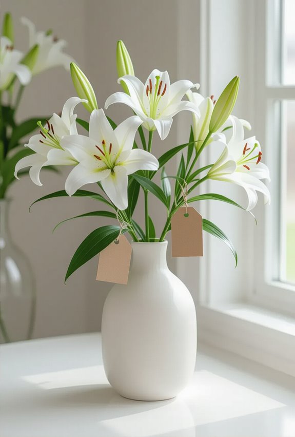 lilies adorned with faith tags