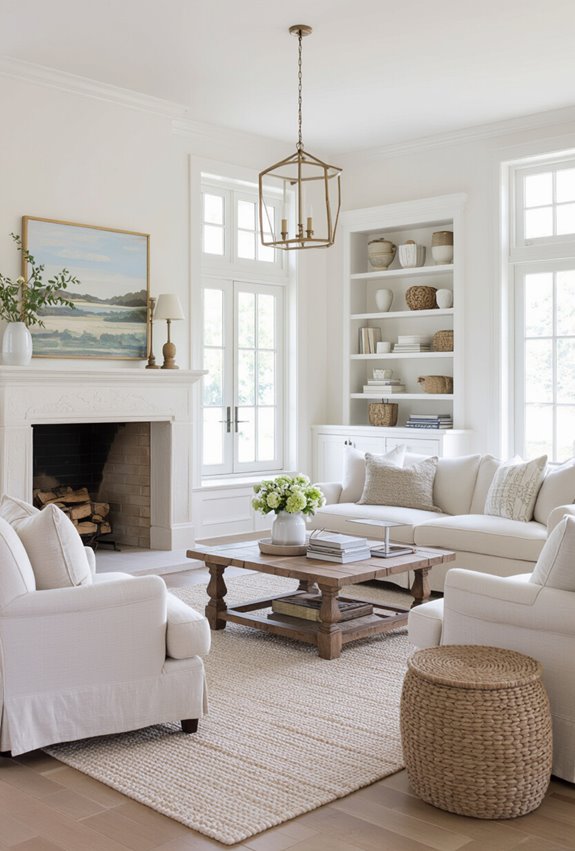 limestone fireplace with mantelscape