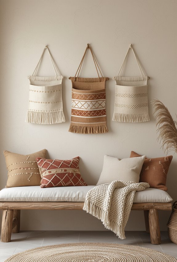 linen macram hanging pockets