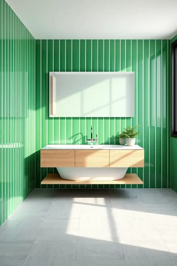 lively bathroom with stripes