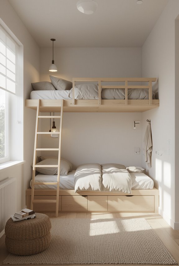 lofted bed over bathroom