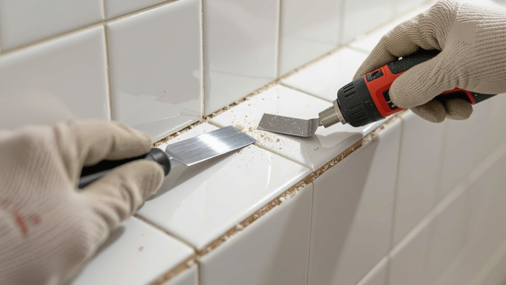 loosen tiles with tools