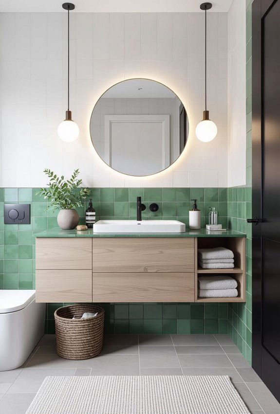 low green tiled backsplash