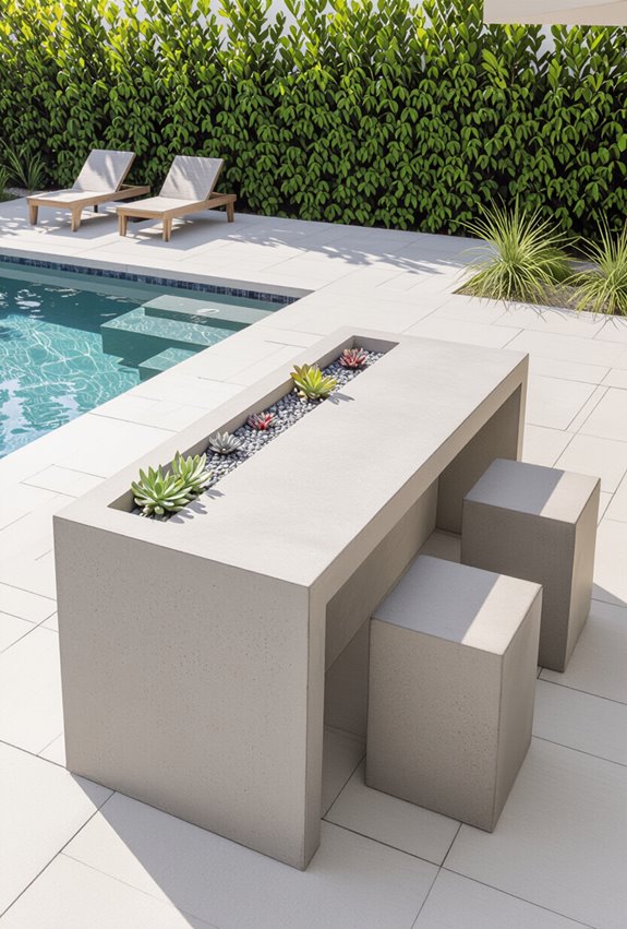 low profile concrete poolside bar