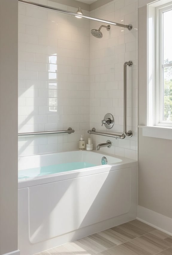 low threshold tub with rails