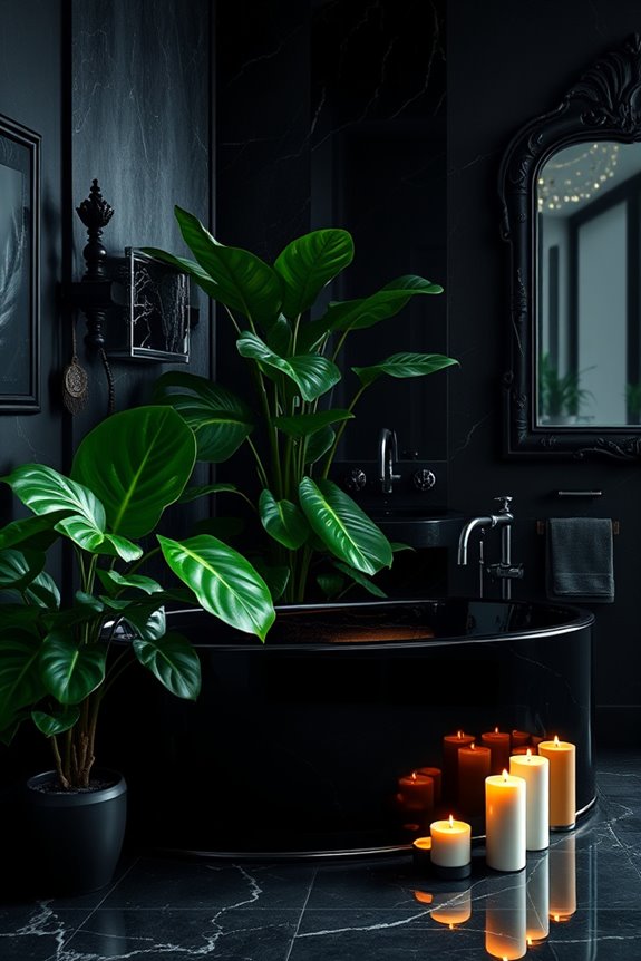 lush greenery enhances dark decor