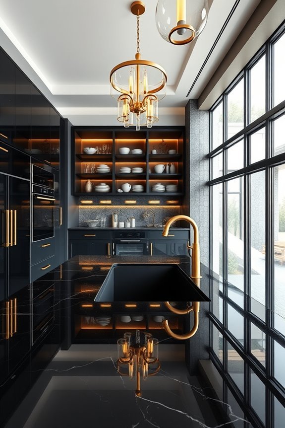 luxe black and gold kitchen