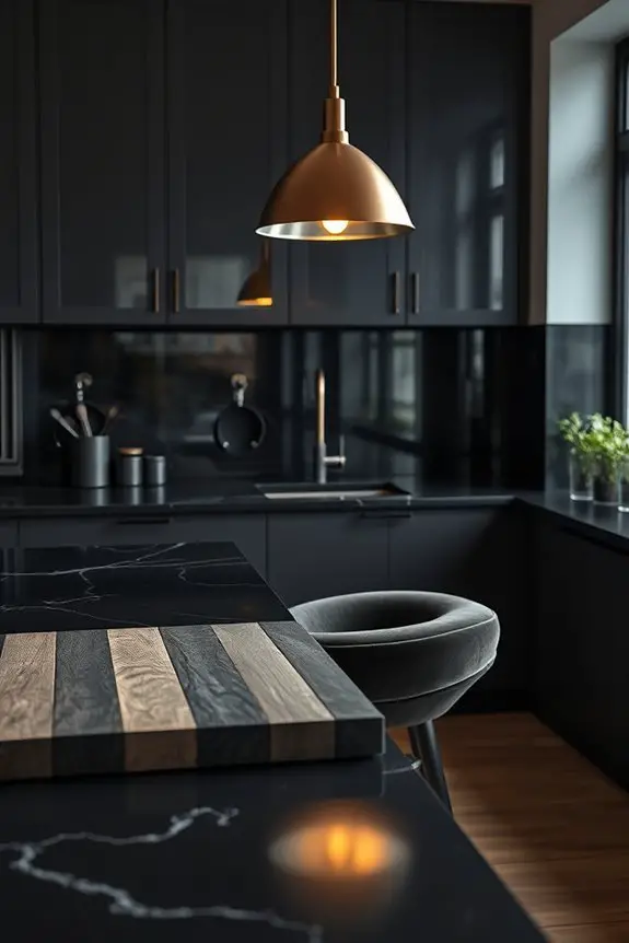 luxe dark kitchen textiles