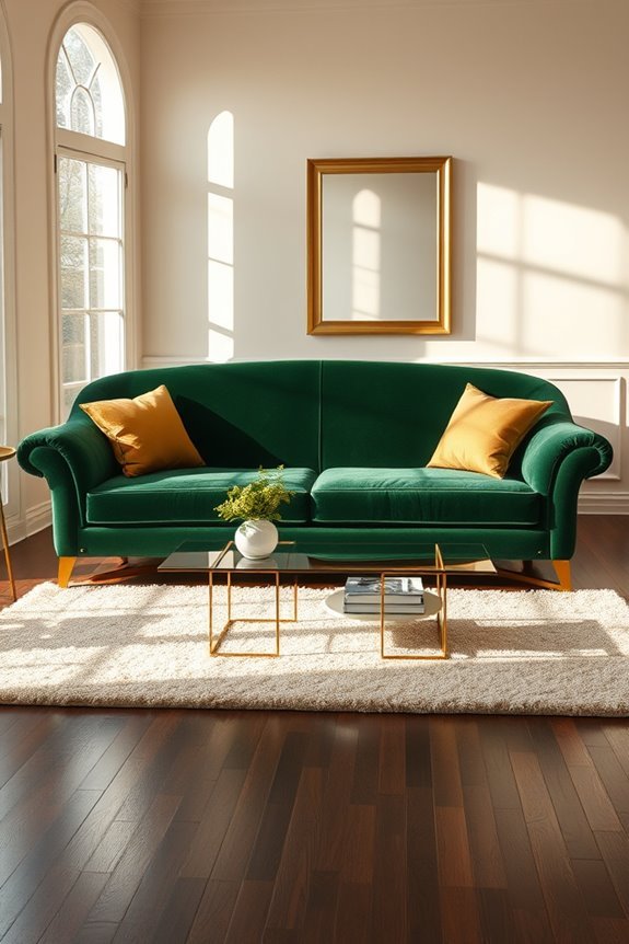 luxe green velvet sofas