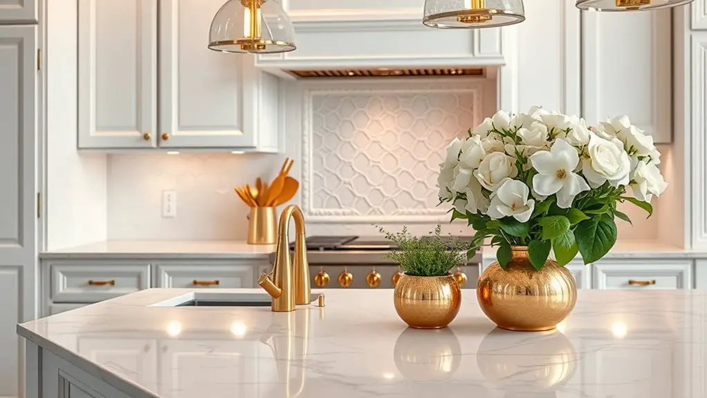 luxe white and gold kitchens