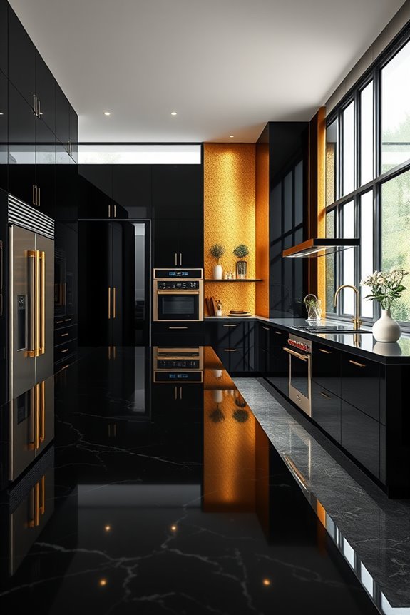 luxurious black and gold kitchen