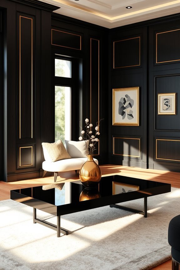 luxurious black and gold paneling