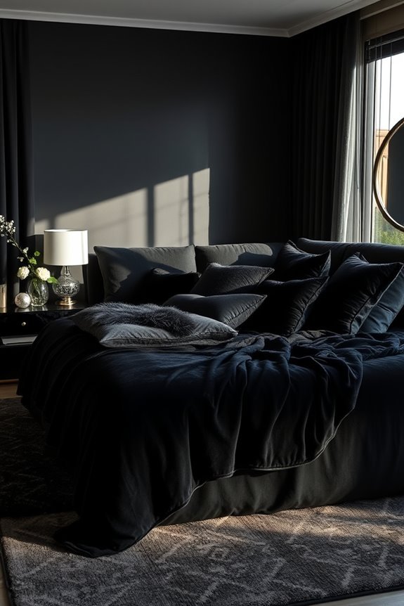 luxurious black throws and pillows